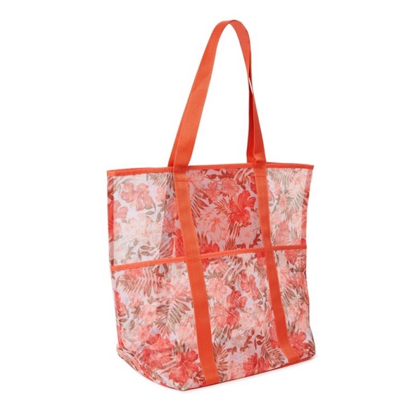 Beach Mesh Tote Bag Floral Print - Picture 2 of 4